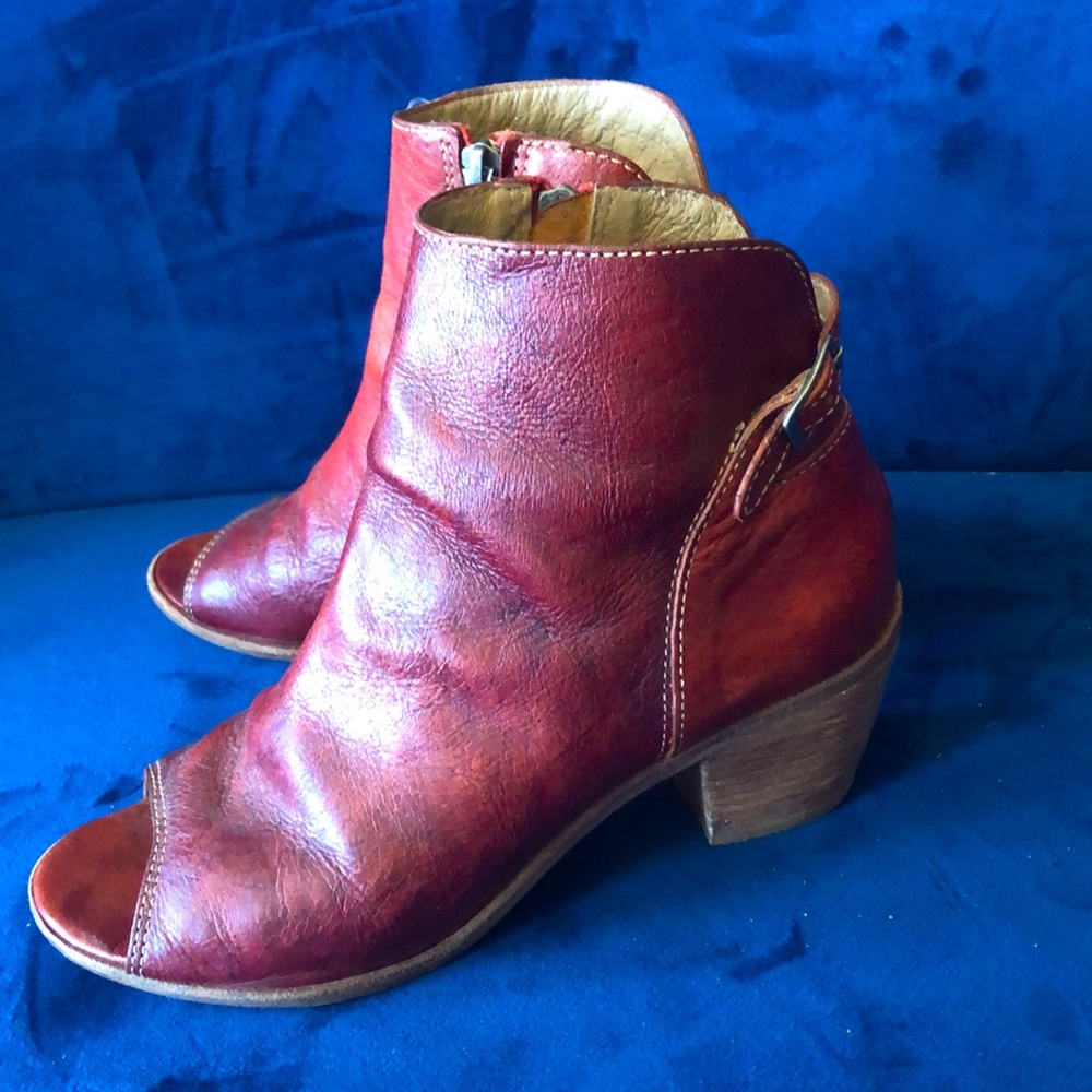 Peeptoe ankle boots - oxblood leather